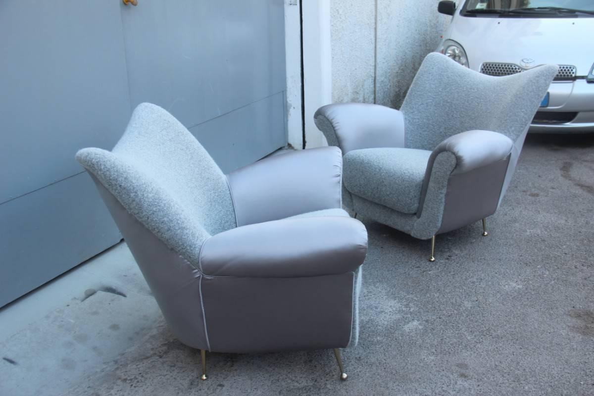 Pair of Armchairs Mid-Century Italian Design Grey Very Elegant For Sale 3