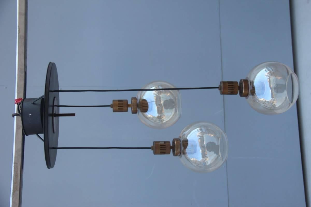 Mid-20th Century Italian Chandelier Mid-Century  1950-1960 in Brass and Silver Glass Balls Murano For Sale