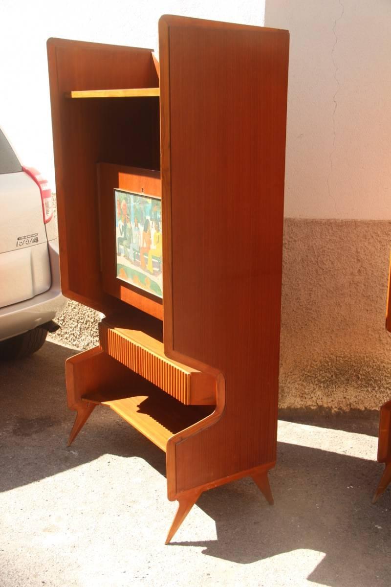 Pair of Cabinet Bar Italian Mid-Century Modern Mahogany 1950 Silvio Cavatorta In Fair Condition For Sale In Palermo, Sicily