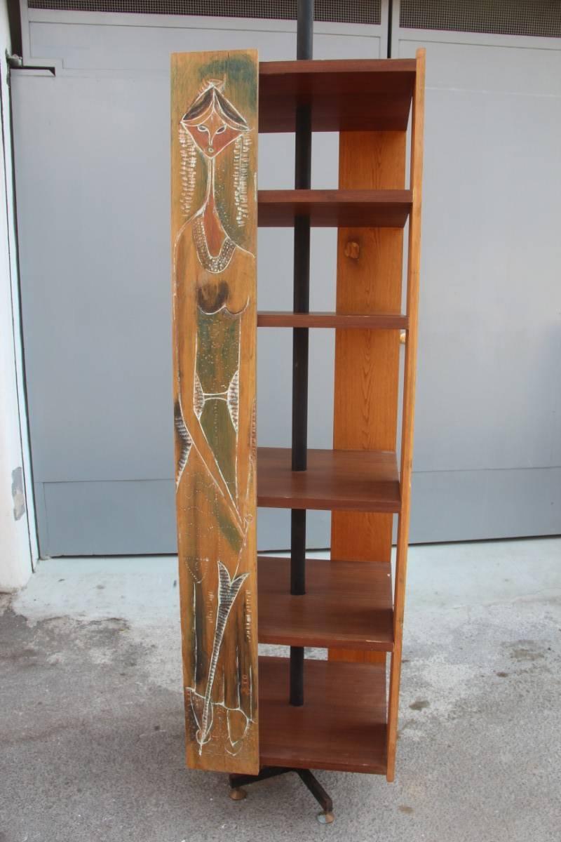 Bookcase 1962 Italian Mid-Century Modern Revolving Design Sculptural Wood In Good Condition For Sale In Palermo, Sicily