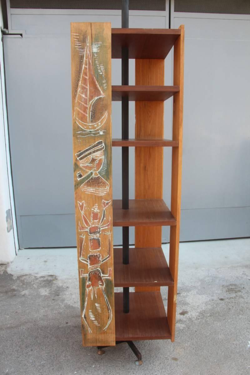 Mid-20th Century Bookcase 1962 Italian Mid-Century Modern Revolving Design Sculptural Wood For Sale