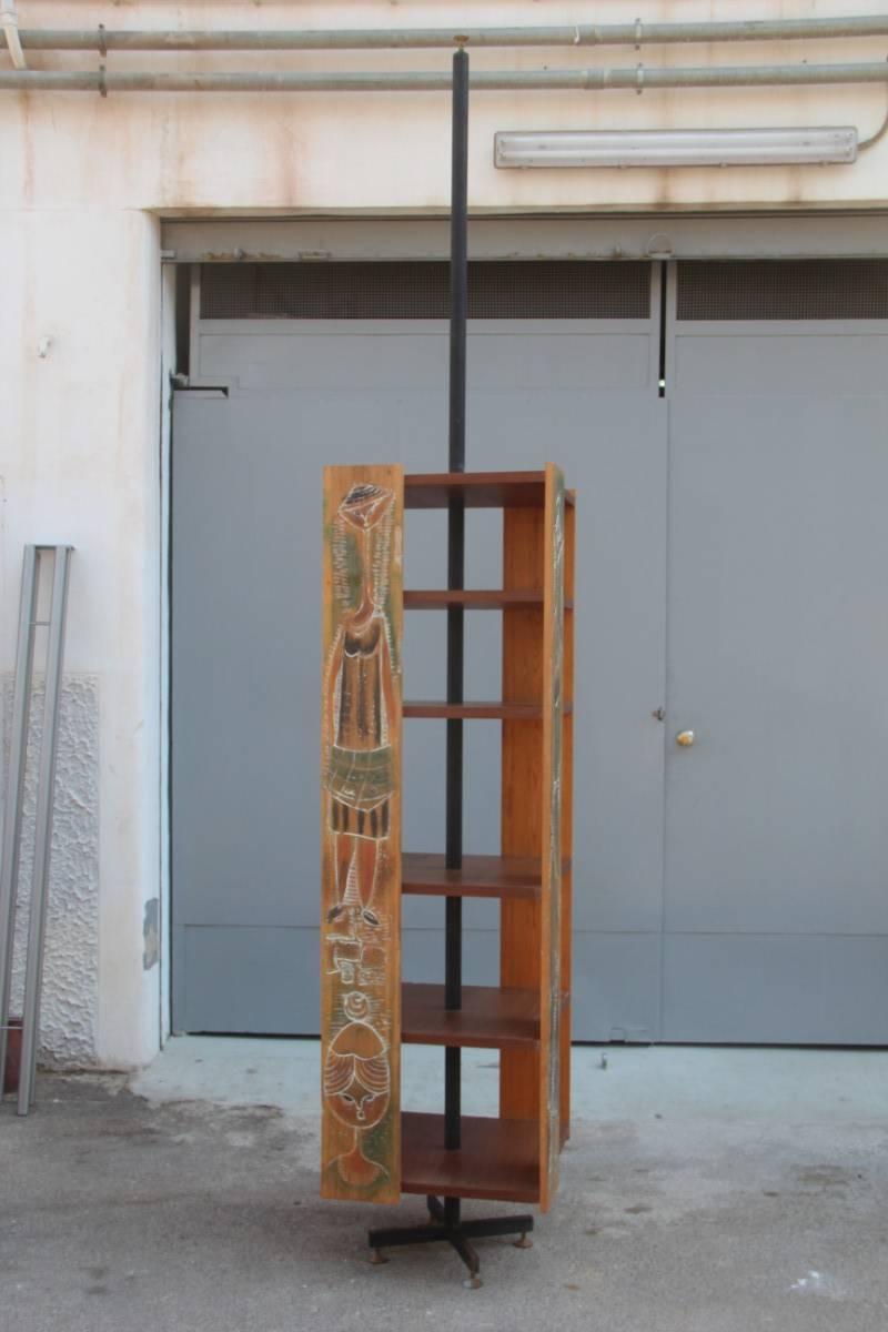 Bookcase 1962 Italian Mid-Century Modern Revolving Design Sculptural Wood For Sale 4