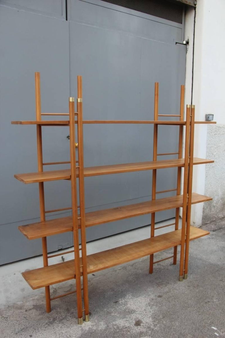 Minimalist Bookcase 1960s, Italian Design Wood Brass at 1stDibs