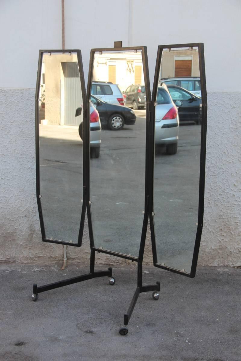 Room Mirror 1950, Metal, Lacquered, Mid-Century Modern Italian Design In Good Condition In Palermo, Sicily