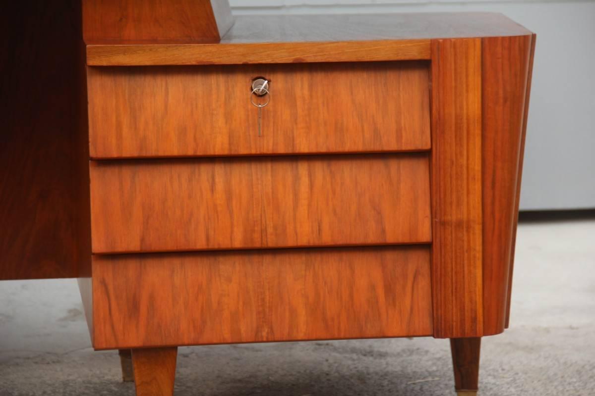 Mid-20th Century Italian Mid-Century Modern Design Desk Walnut Wood 1950 Minimal  Geometric Shape