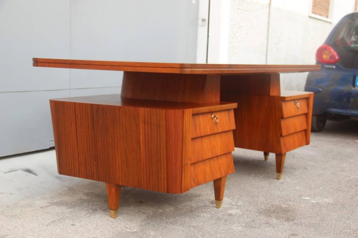 Italian Mid-Century Modern Design Desk Walnut Wood 1950 Minimal  Geometric Shape 1