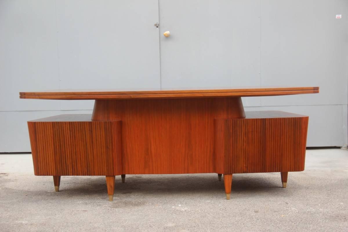 Italian Mid-Century Modern Design Desk Walnut Wood 1950 Minimal  Geometric Shape 3