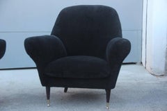Pair of Italian Midcentury Design Armchairs Black Fabric Ico Parisi Style