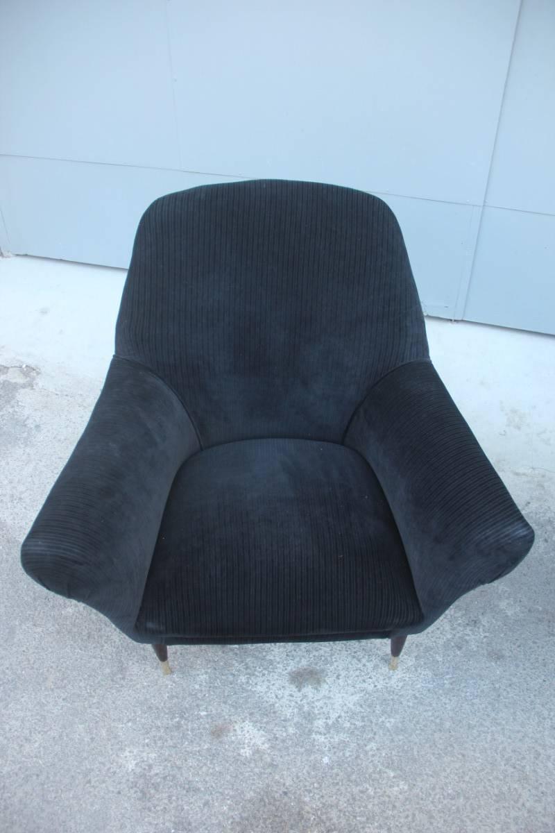 Pair of Italian Midcentury Design Armchairs Black Fabric Ico Parisi Style For Sale 1