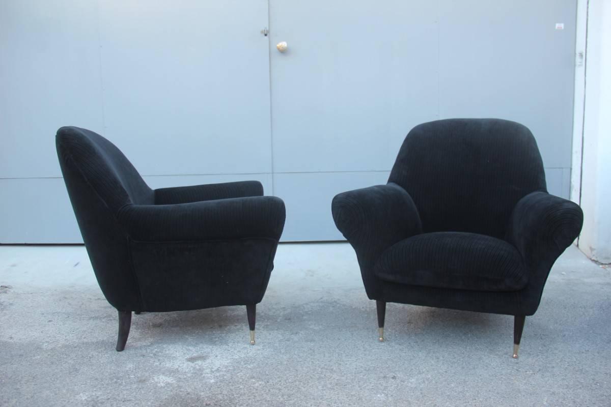 Pair of Italian Midcentury Design Armchairs Black Fabric Ico Parisi Style For Sale 2