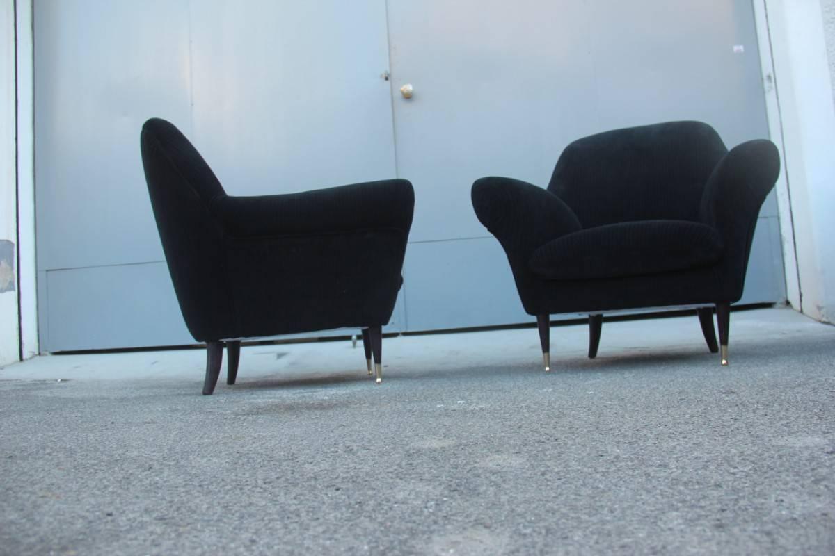 Pair of Italian Midcentury Design Armchairs Black Fabric Ico Parisi Style For Sale 3