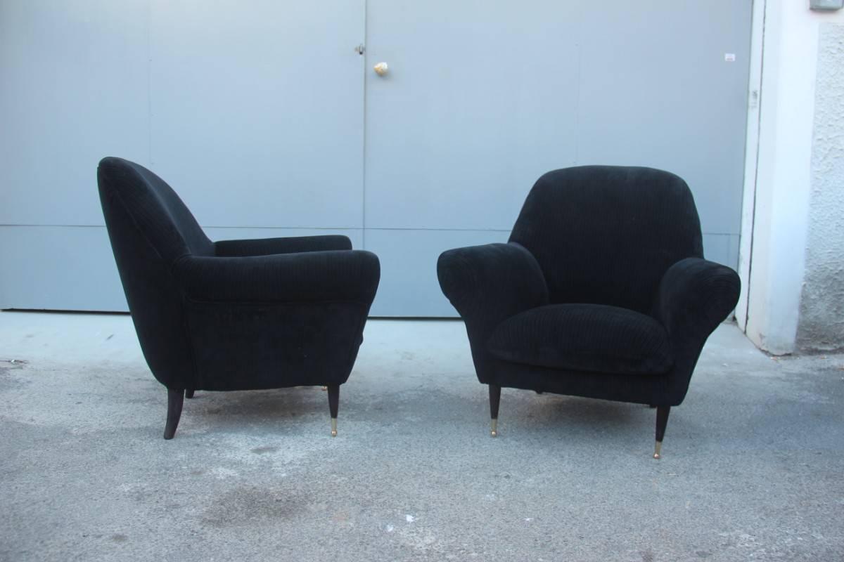 Pair of Italian Midcentury Design Armchairs Black Fabric Ico Parisi Style For Sale 4