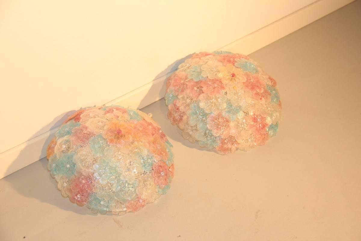 Metà XX secolo Lampada da soffitto con mazzo di fiori in vetro artistico di Murano, anni '40 - metà del secolo scorso in vendita