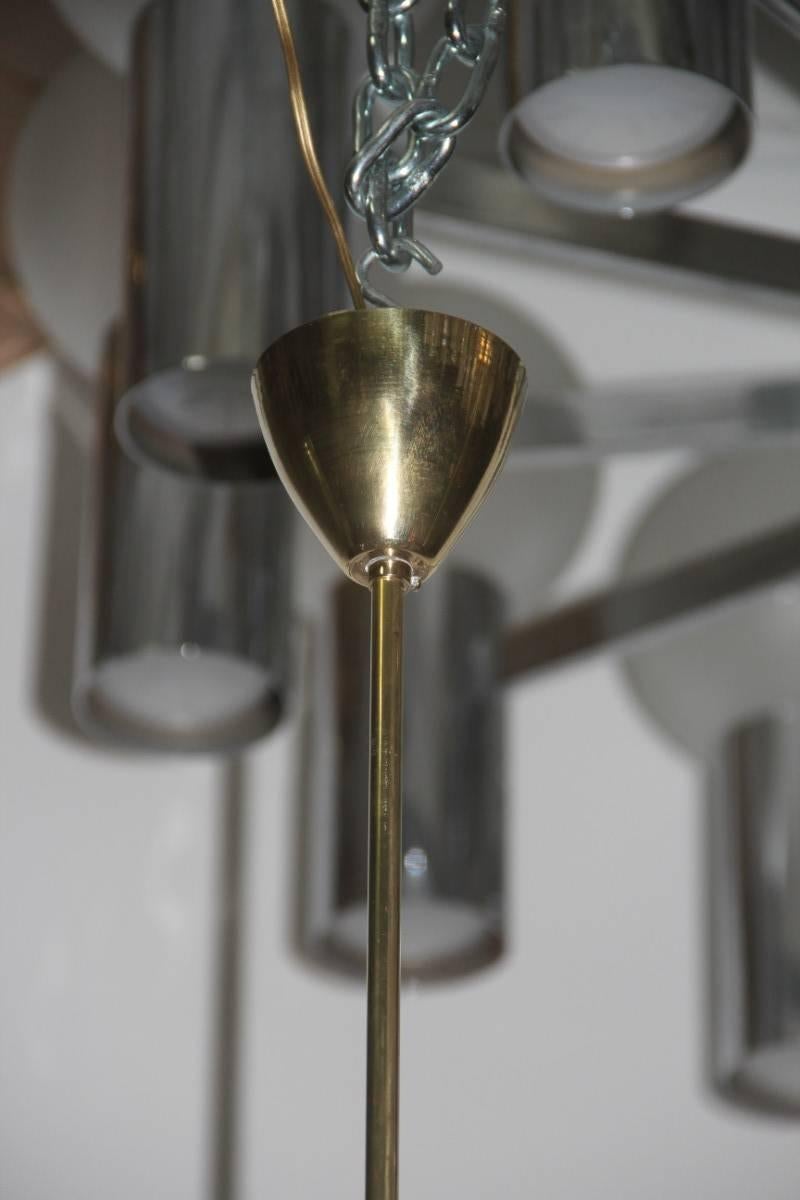 Mid-20th Century Chandelier Mid-Century Modern Italian Design Brass Glass Satin Arredoluce Style For Sale