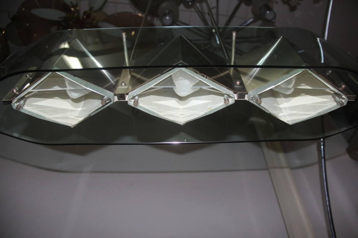 Bruno Gatta Chandelier Stilnovo Steel crystall Mid-Century Modern Italian Design 1