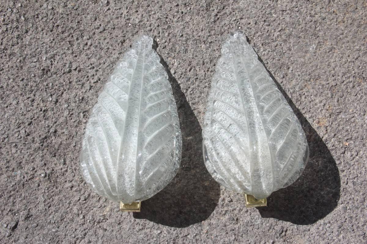 Pair of Midcentury Italian Sconces Barovier Ruggiadoso Glass In Excellent Condition In Palermo, Sicily