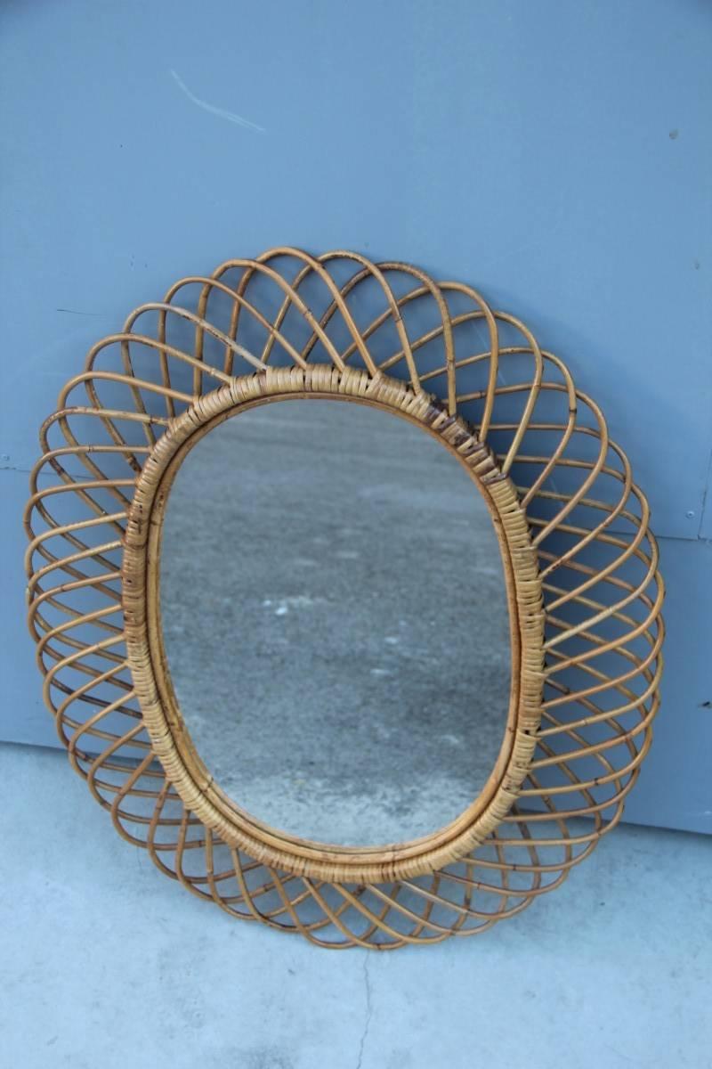 Oval mirror bamboo design Italian design Mid-Century Modern, 1960.