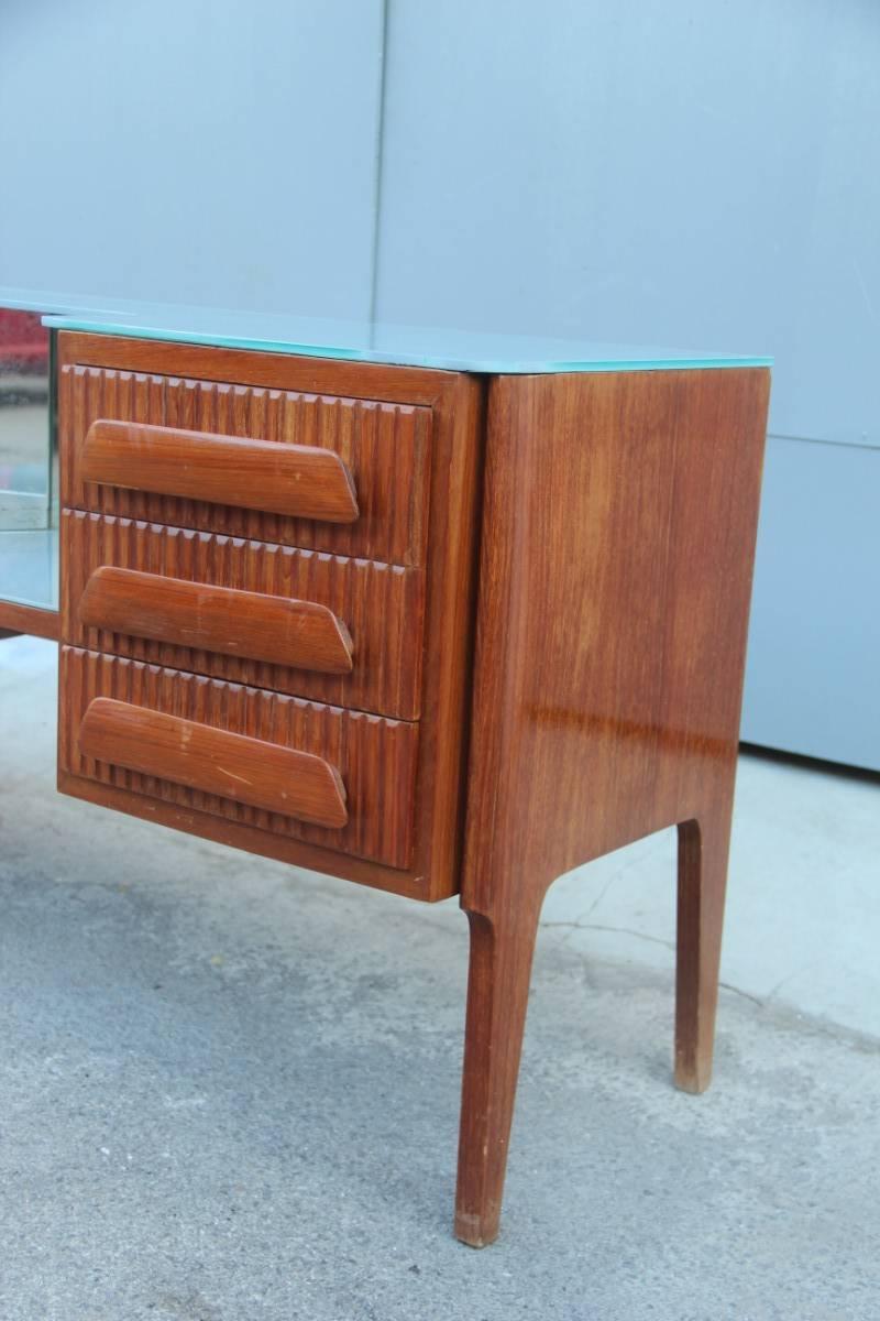 Chest of Drawers, 1950, mahogany , glass top gray Mid century modern Italian  In Good Condition For Sale In Palermo, Sicily