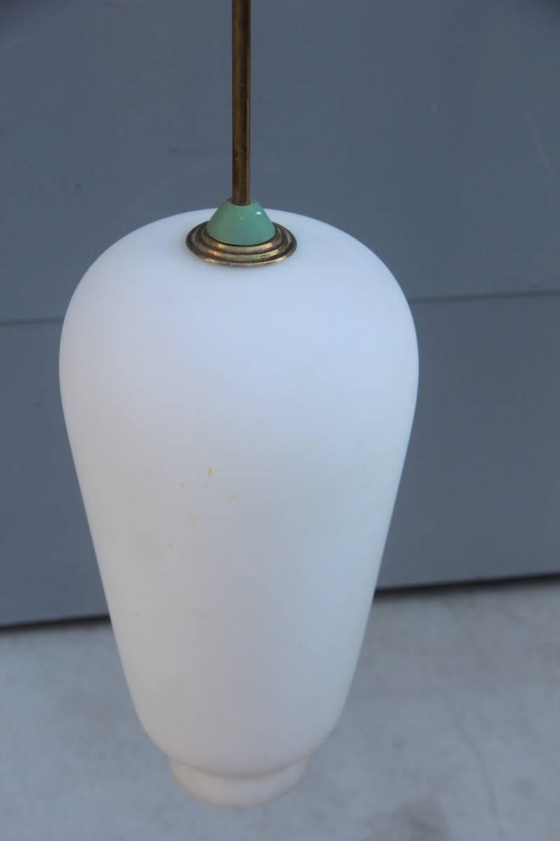 Brass Pair of Chandelier Italian Design 1950s Art Glass Stilnovo Attributed