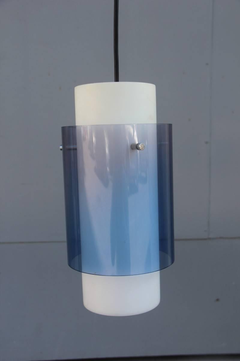 Mid-20th Century Minimal Lighting Guzzini Design, 1960s Italian Sculpture Blue Color White 