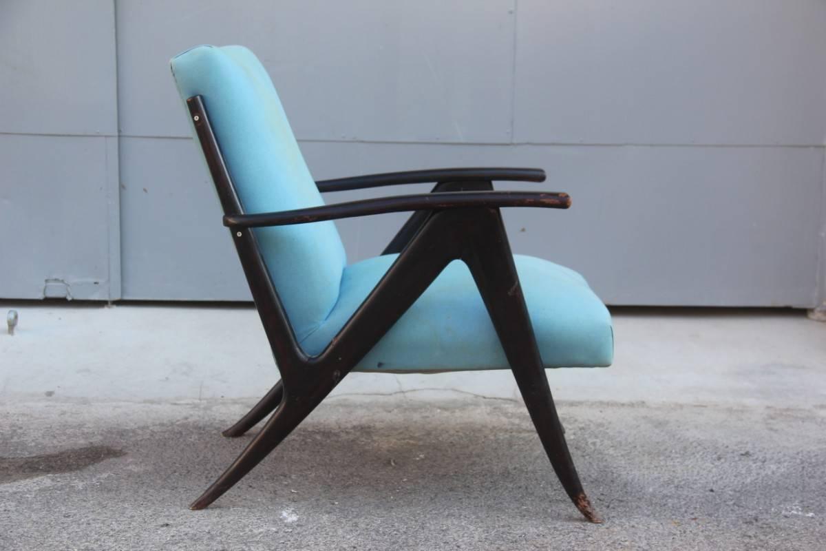 Mid-20th Century Mid-Century Modern Armchair 1950s Italian Design Wood Fabric  For Sale