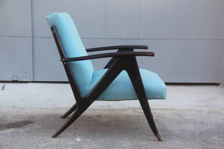 Mid Century Modern Armchair 1950s Italian Design Wood Fabric For