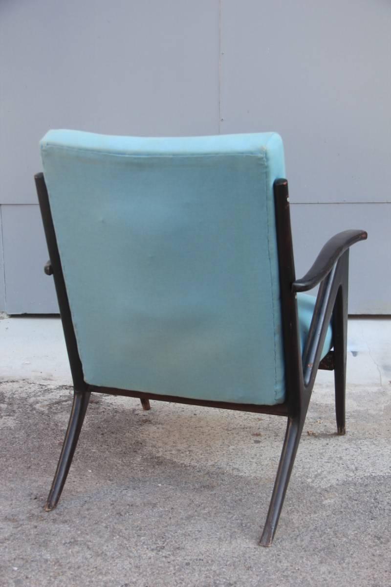 Mid-Century Modern Armchair 1950s Italian Design Wood Fabric  For Sale 1