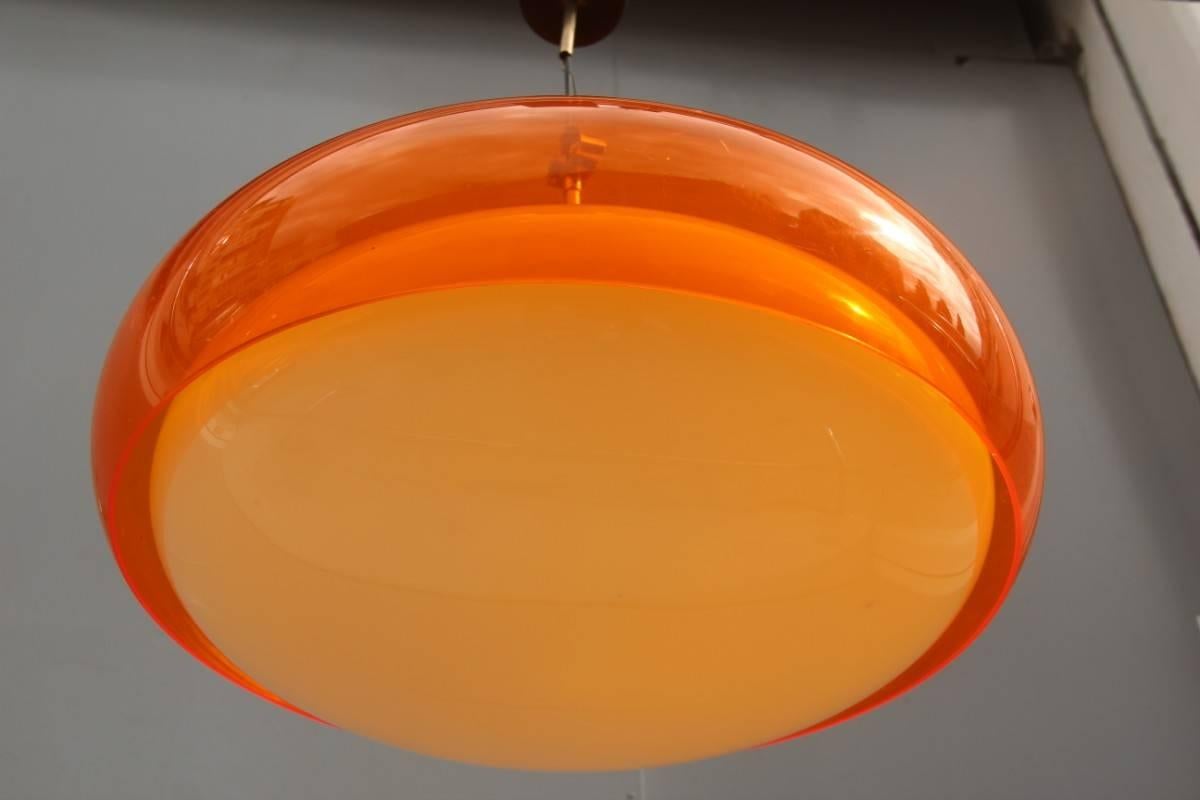 Mid-Century Modern Guzzini Italian Design Chandelier 1950 Orange Color