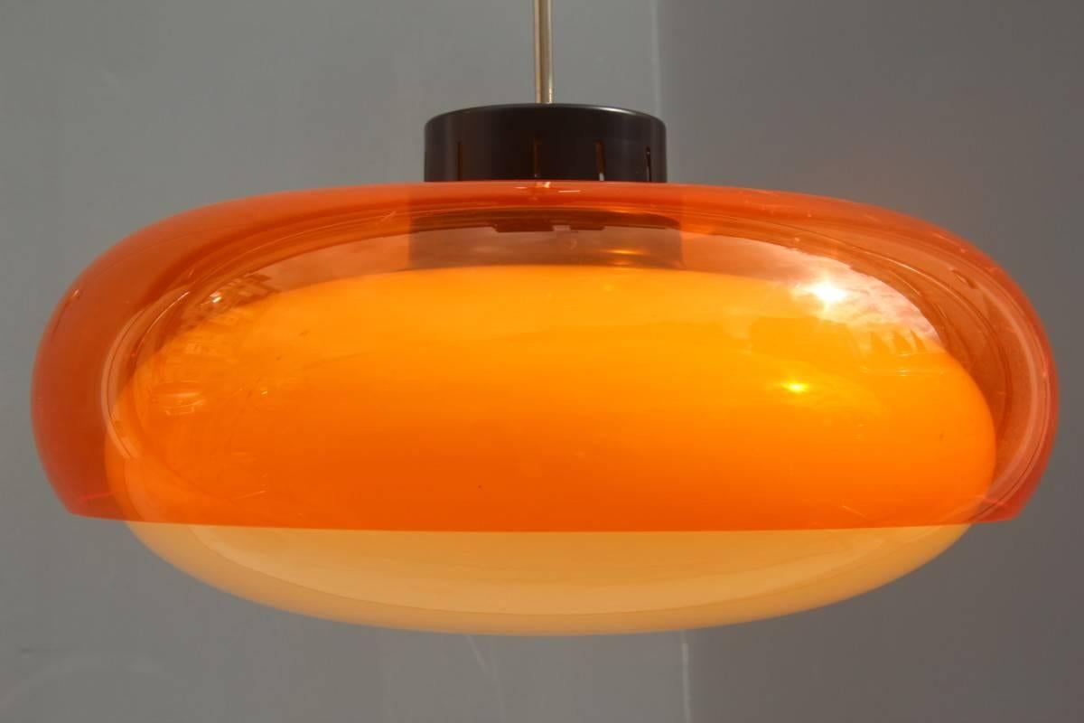 Mid-20th Century Guzzini Italian Design Chandelier 1950 Orange Color