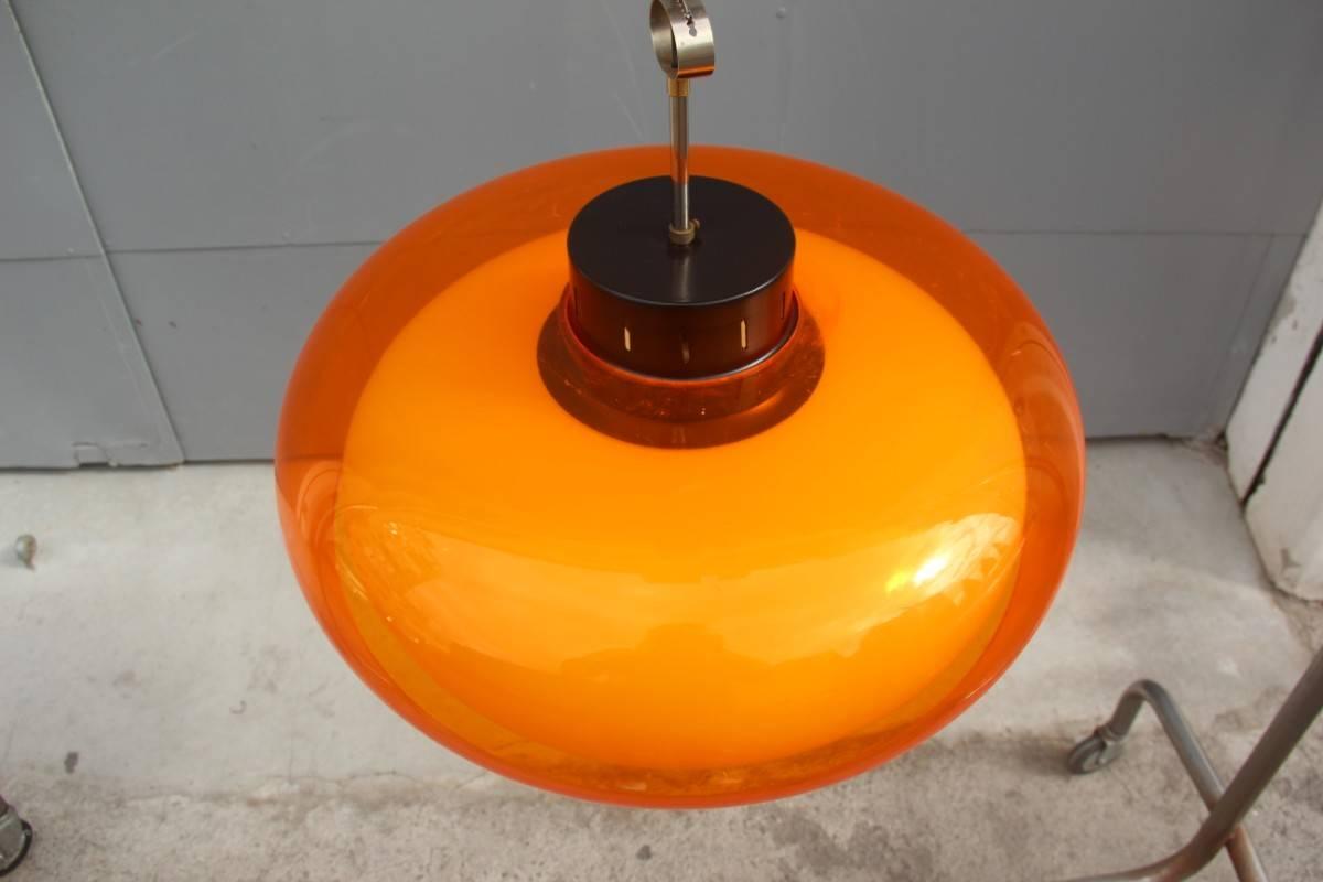 Metal Guzzini Italian Design Chandelier 1950 Orange Color