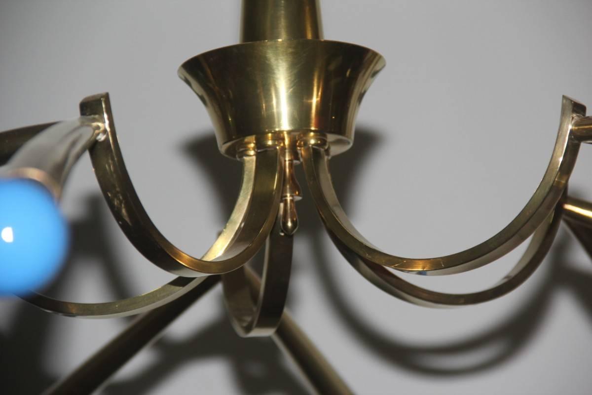 Mid-20th Century Big Oscar Torlasco Chandelier Italian Brass Design For Sale