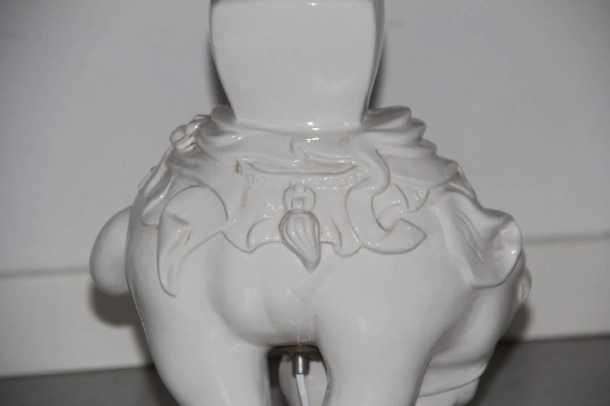 Italian Ceramic Elephant Table Lamp, 1970s Fabric dome  For Sale 1