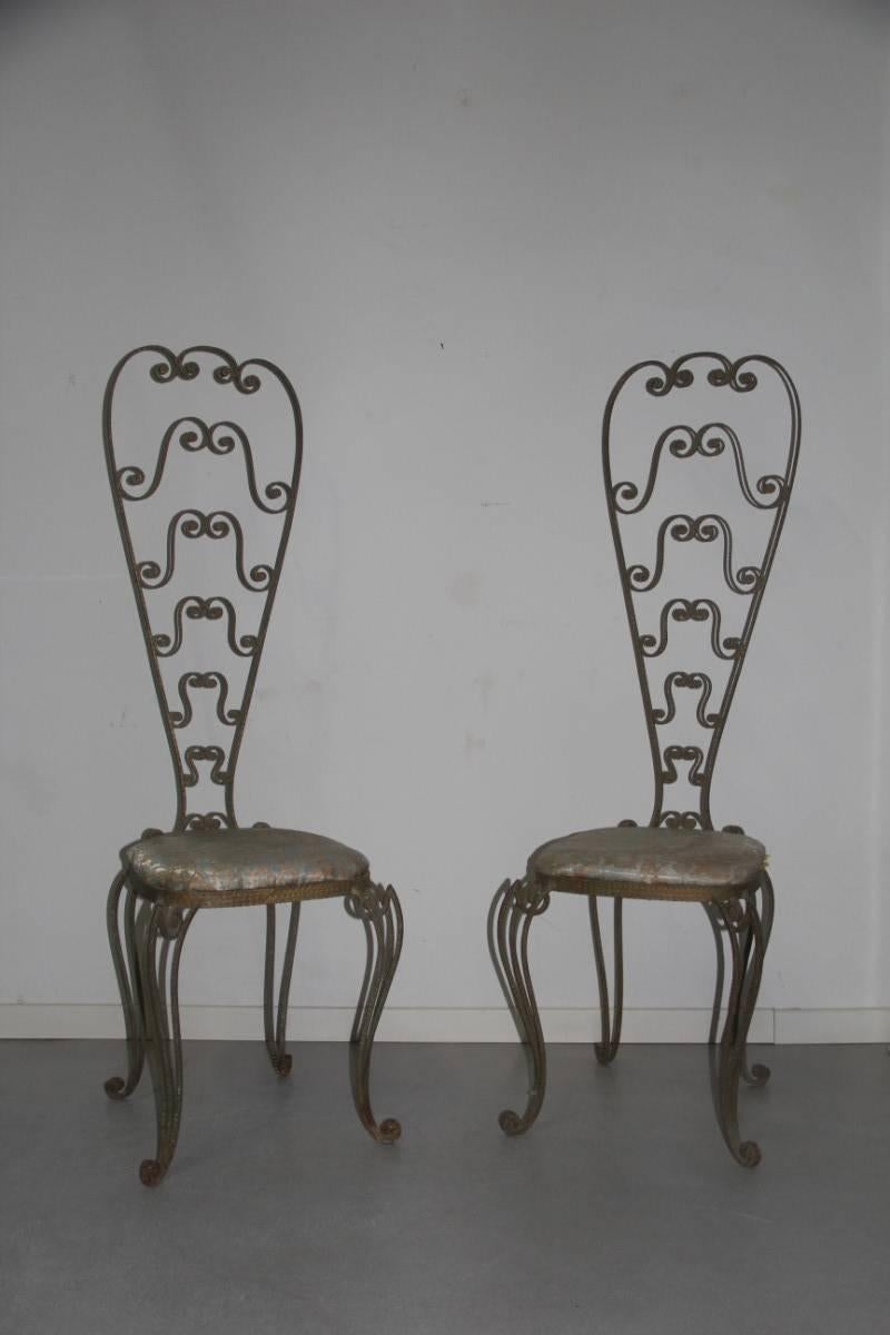 Mid-Century Modern Pair of High Backrest Metal Chairs by Pier Luigi Colli For Sale