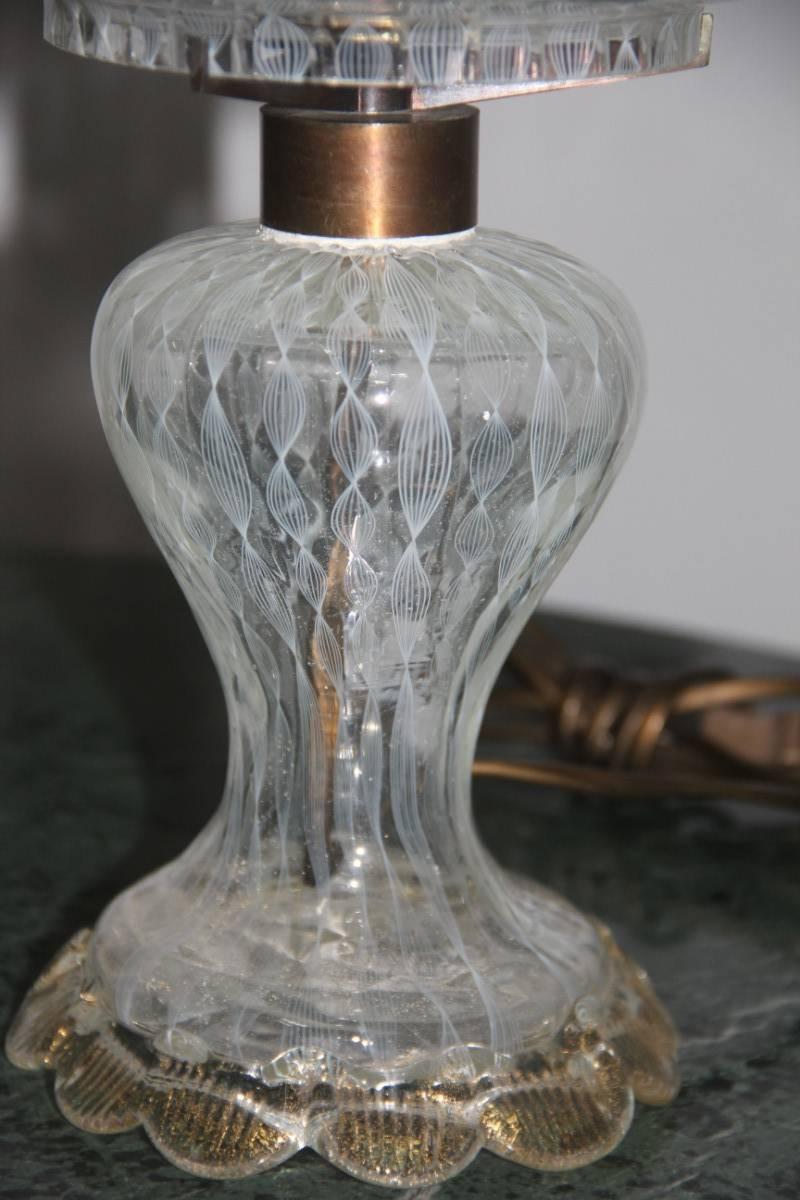 Lampe de table en verre de Murano attribuée à Paolo Venini, 1950, verre Zanfirico.