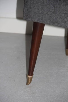 Mid-Century Rectangular Italian Design Stool Brass Feet Mahogany 1950s