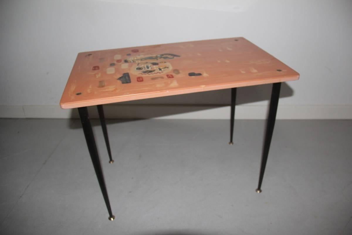 Metal Enrico Baj Attributed Coffe Table resin and metal Mid century modern  For Sale