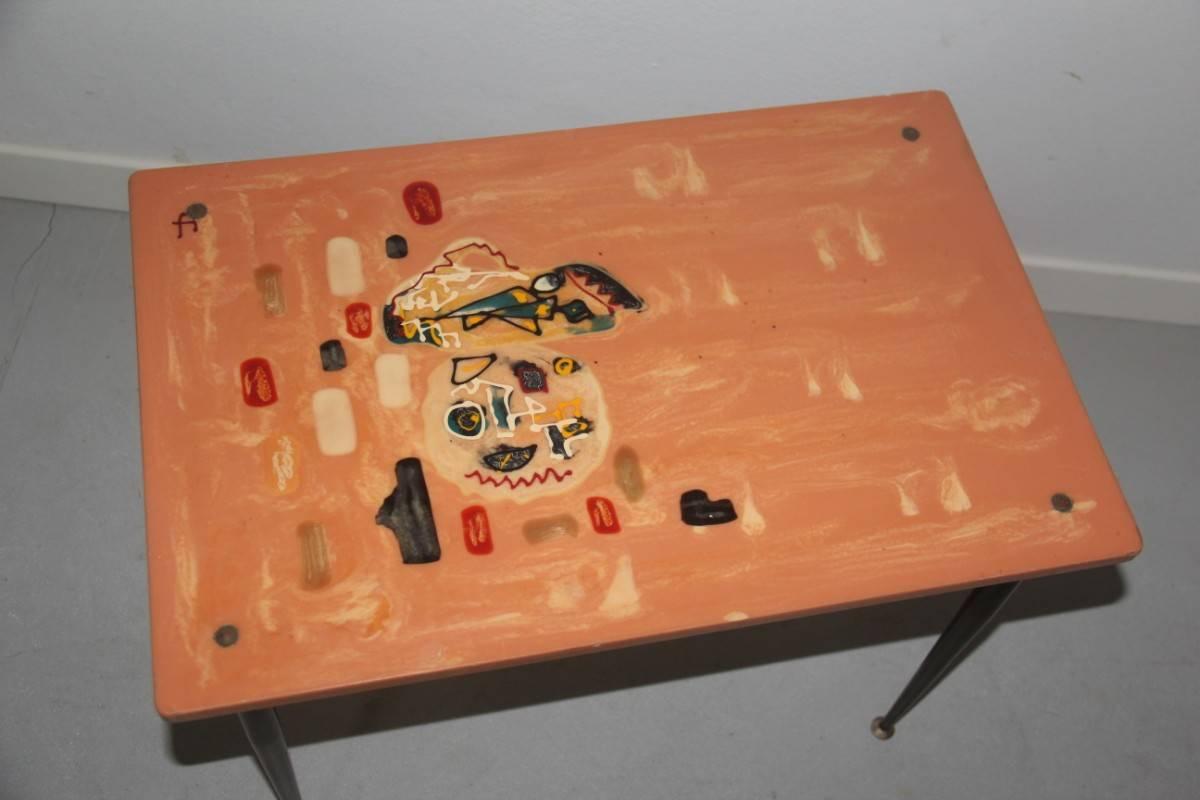 Mid-Century Modern Enrico Baj Attributed Coffe Table resin and metal Mid century modern  For Sale