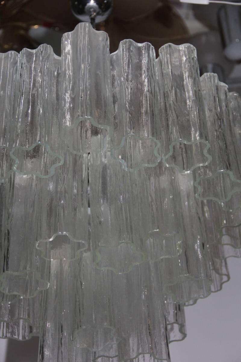 Metal Chandelier Murano Art Glass Venini Tronchi Italian Design Midcentury 