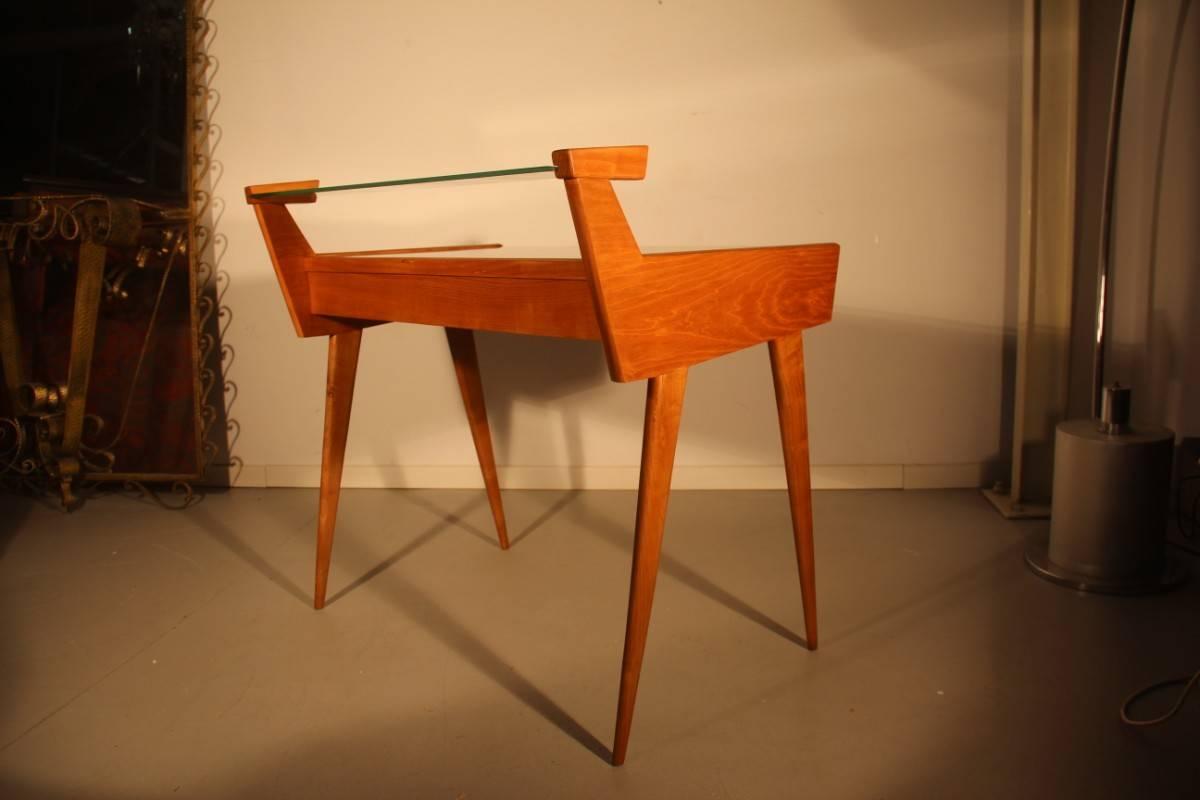 Desk Mid-Century Modern Italian Design in Birch 1950s Geometric Form 5