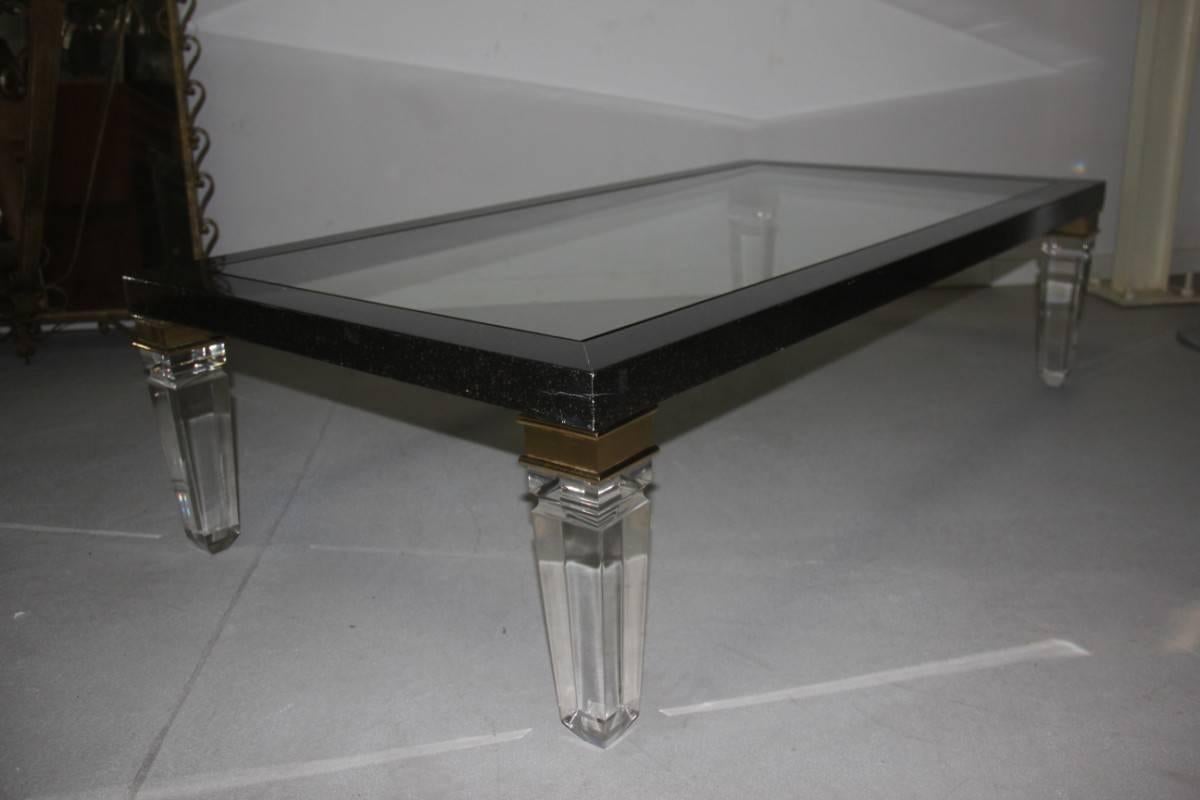 Polycarbonate Table Coffee, Brass 1970s Maison Jansen Attributed Faux Marble  For Sale 1