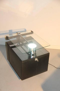 Paar Nachttische, Nanda Vigo zugeschrieben, Kunstleder, Stahl, Glas, mit Licht