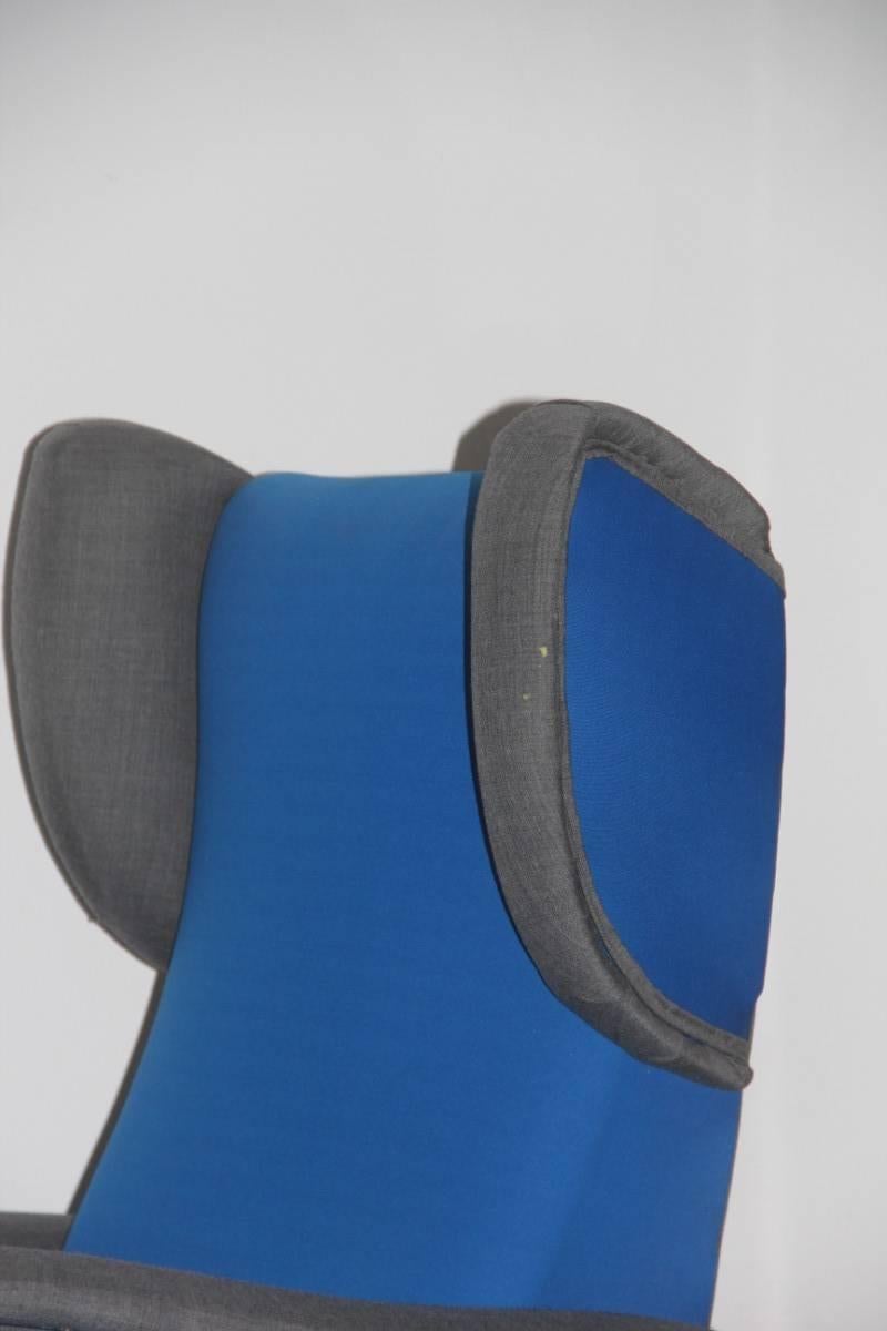 Mid-Century Modern Armchairs Italian  Design Blue Grey Color High Back  In Good Condition In Palermo, Sicily