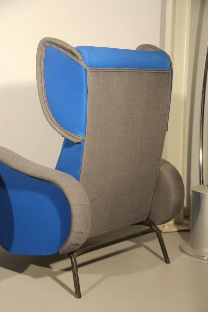 Mid-Century Modern Armchairs Italian  Design Blue Grey Color High Back  3