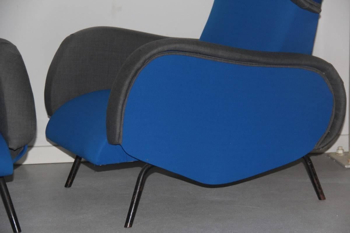 Mid-20th Century Mid-Century Modern Armchairs Italian  Design Blue Grey Color High Back 