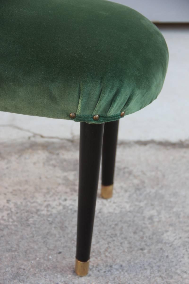 Italian design stool green velvet, feet in mahogany and brass.