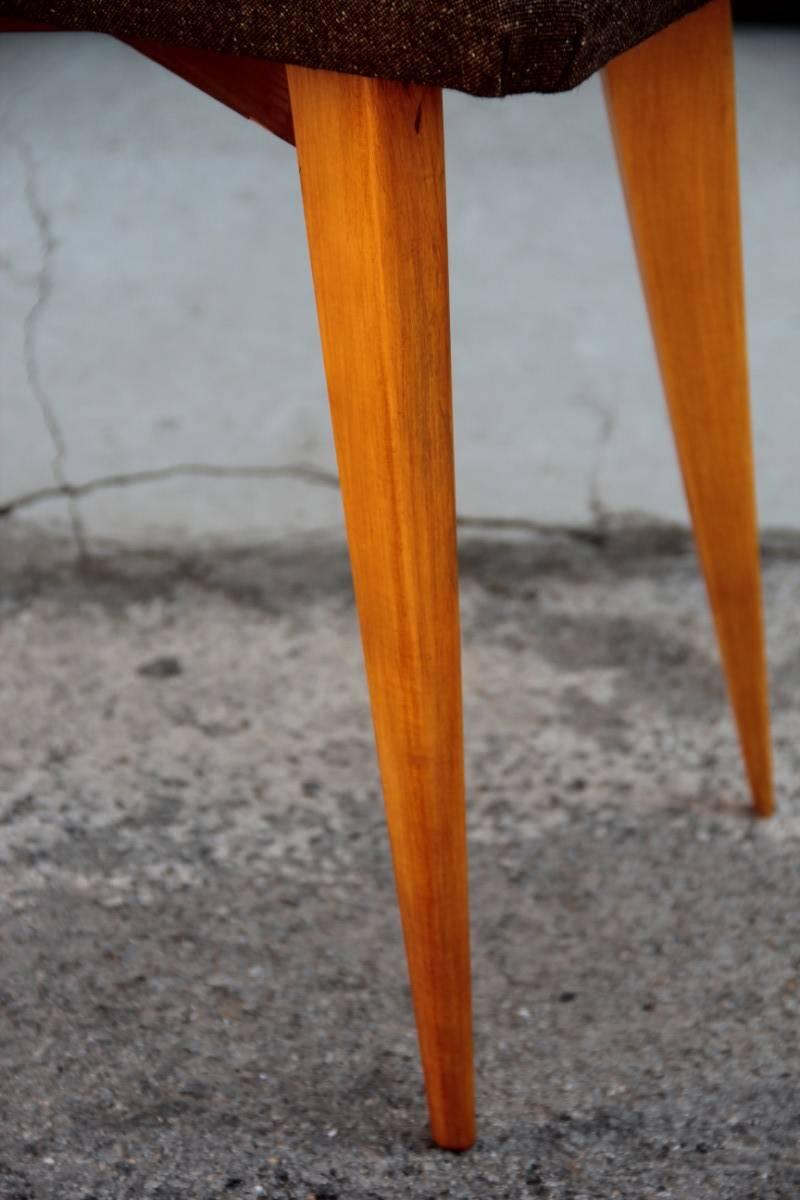 Midcentury Italian design elmwood stool geometric shapes. Wool fabric.