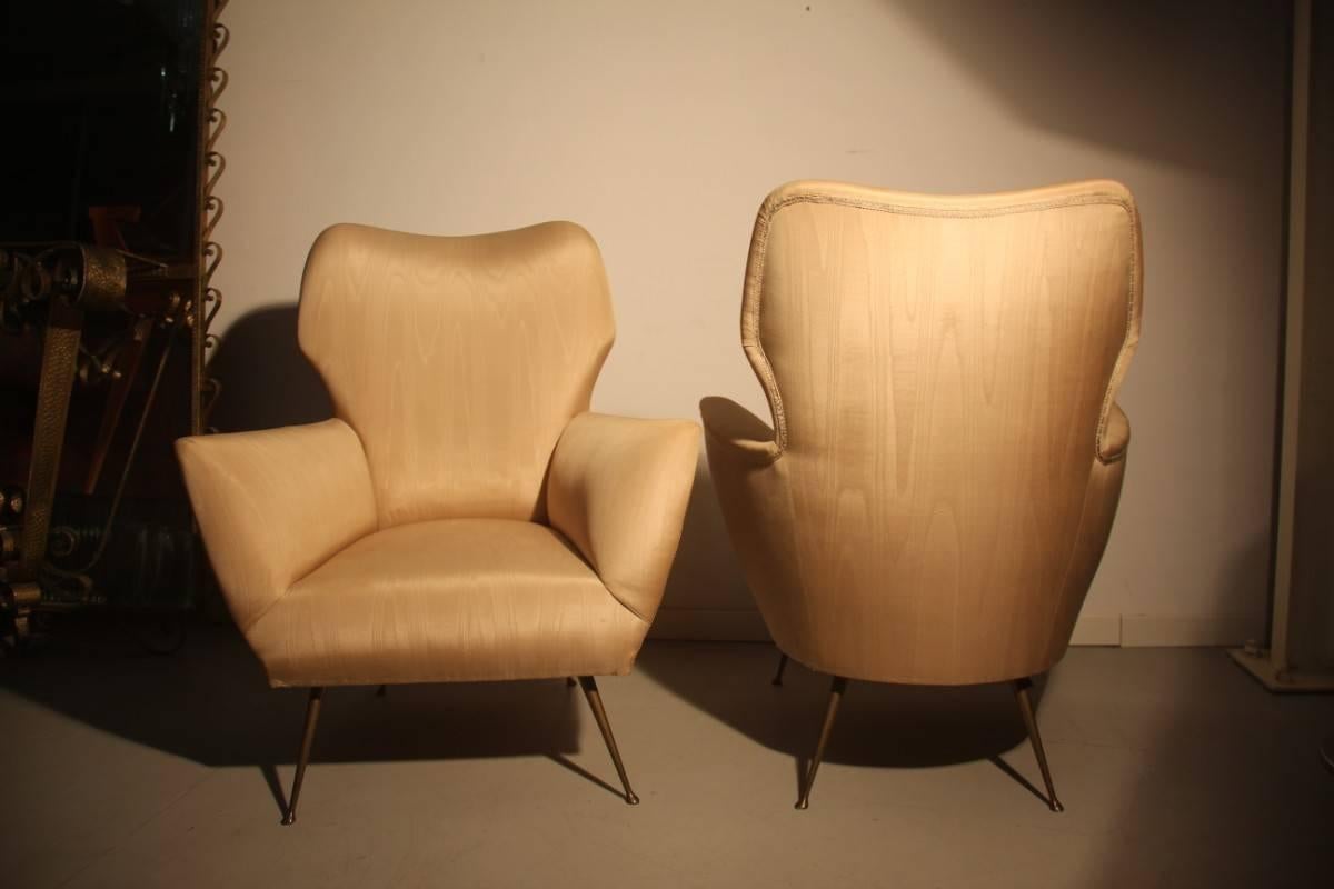 Pair of Italian Design Armchairs with Brass Feet 4