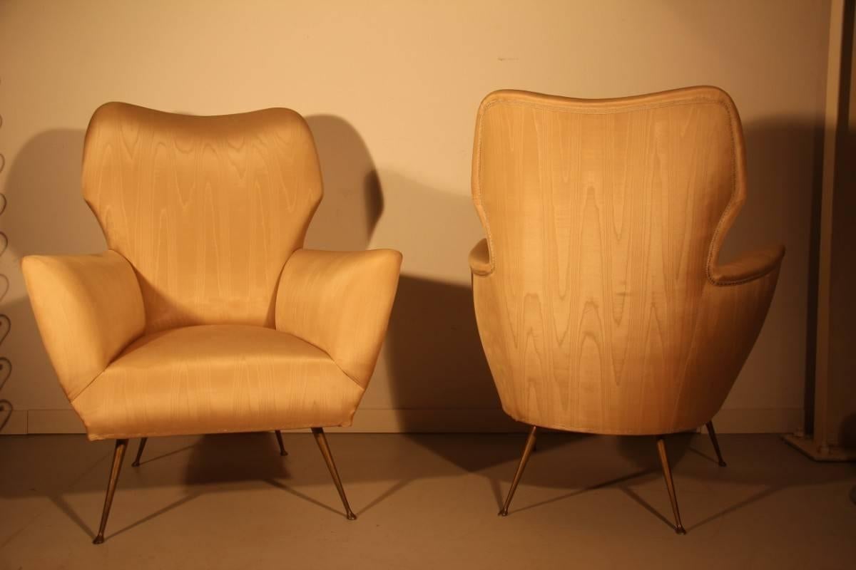 Pair of Italian Design Armchairs with Brass Feet 5