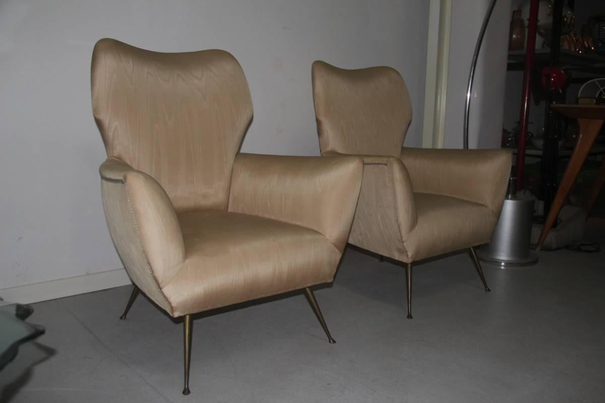 Pair of Italian Design Armchairs with Brass Feet In Good Condition In Palermo, Sicily