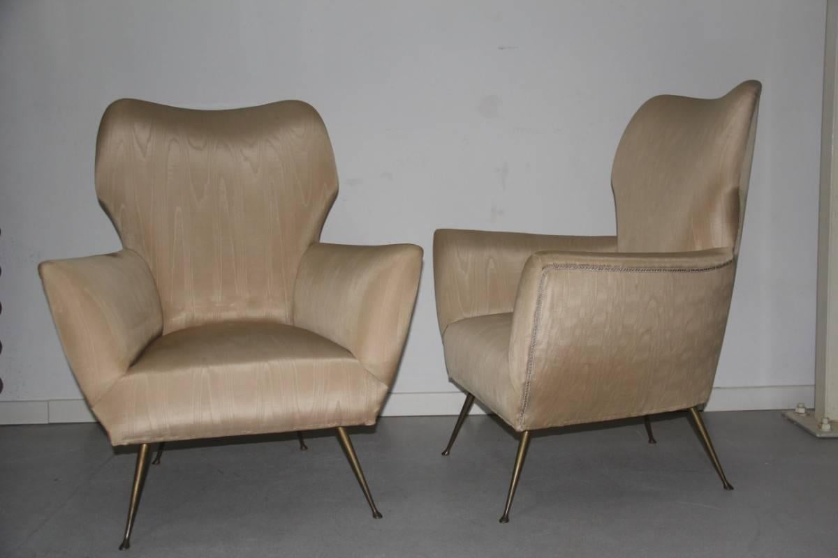 Pair of Italian Design Armchairs with Brass Feet 2